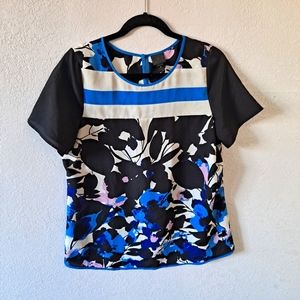 Worthington Blue and Black Sheer Floral Blouse